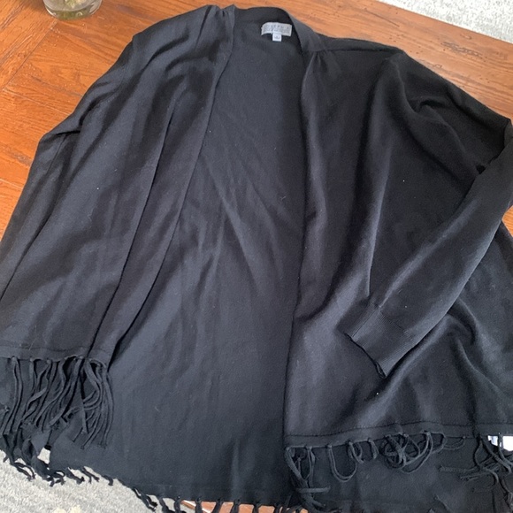Joseph A. Open Front Black Fringe Hem Cardigan Sweater Hi Lo Style Size Large - Picture 5 of 10